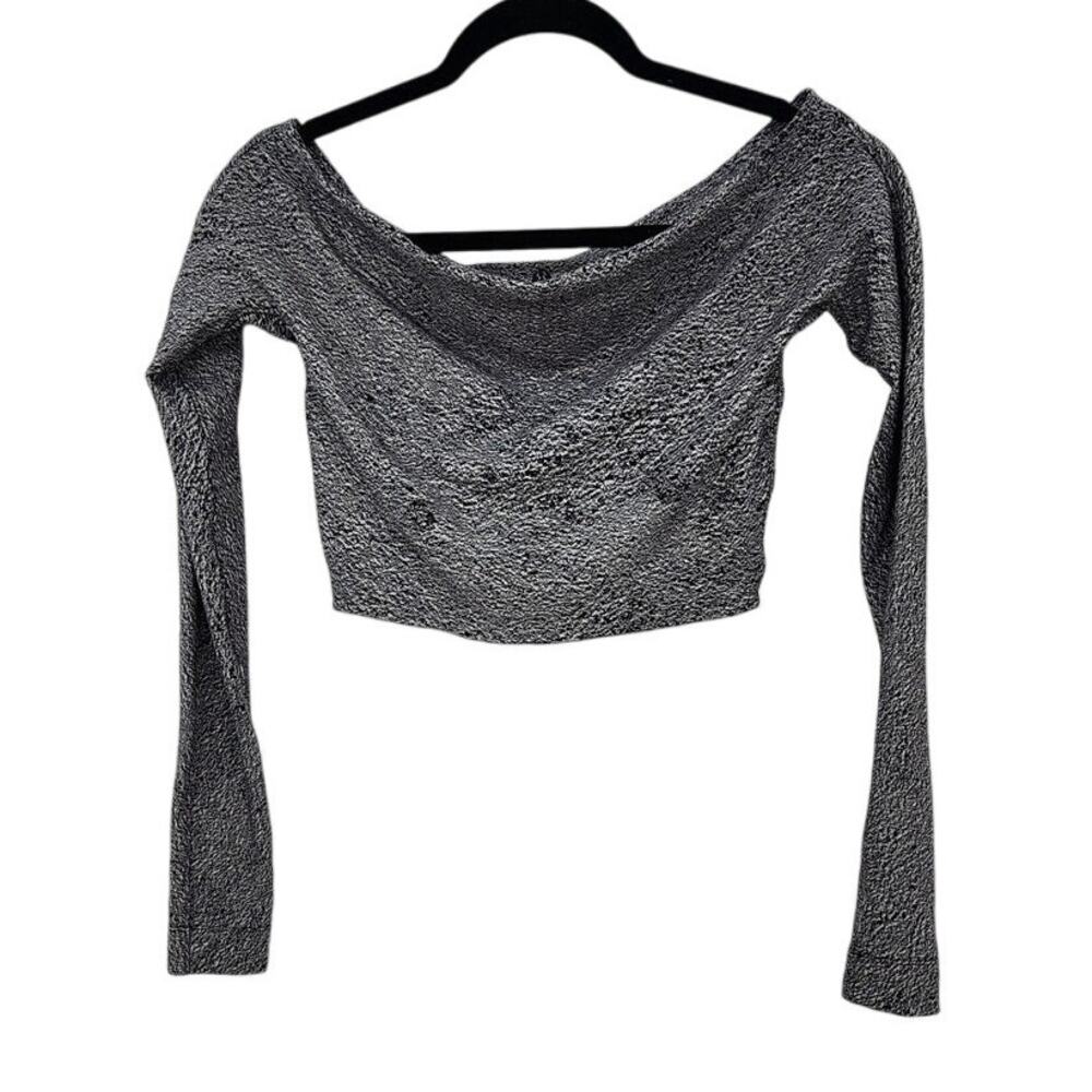 Lululemon The Lab Scoop Neck Long Sleeve Crop Top Black White Est Large - Picture 2 of 5